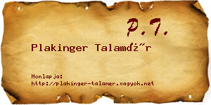 Plakinger Talamér névjegykártya